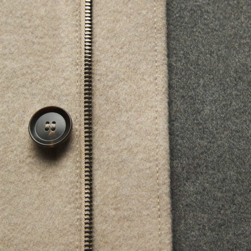 Parka BRIONI cachemire beige doublé col chemise patte cuir