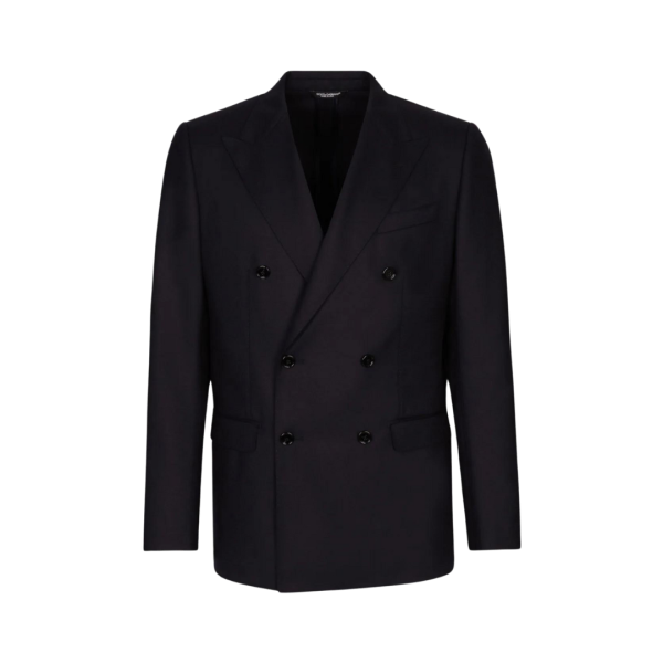 Veste Blazer DOLCE & GABBANA croisé laine vierge flanelle bleu marine