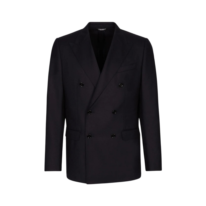 Veste Blazer DOLCE & GABBANA croisé laine vierge flanelle bleu marine