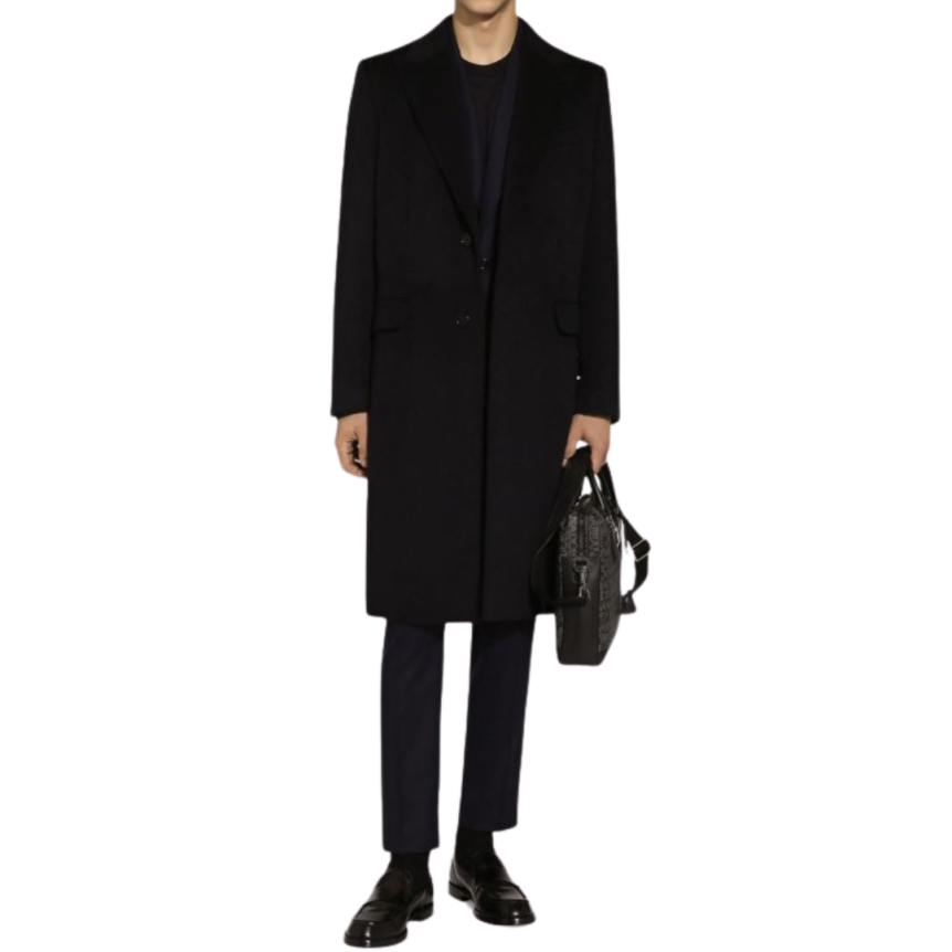 Pantalon droit DOLCE & GABBANA laine flanelle bleu marine