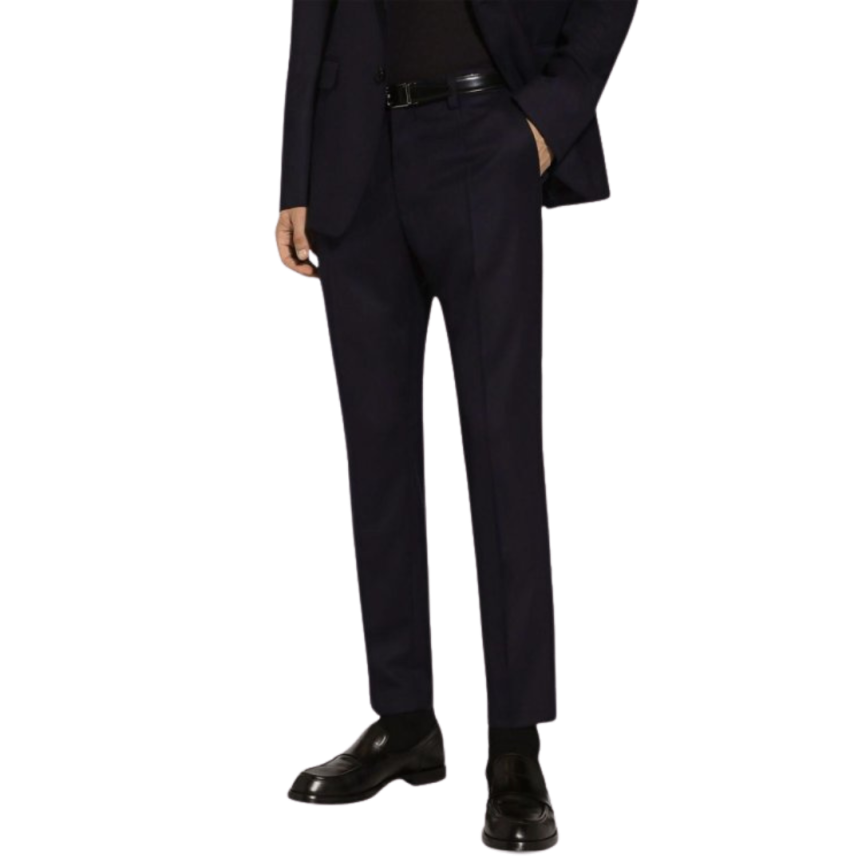 Pantalon droit DOLCE & GABBANA laine flanelle bleu marine