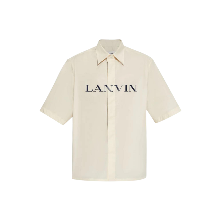 Chemise manche courte LANVIN coton beige clair logo XL