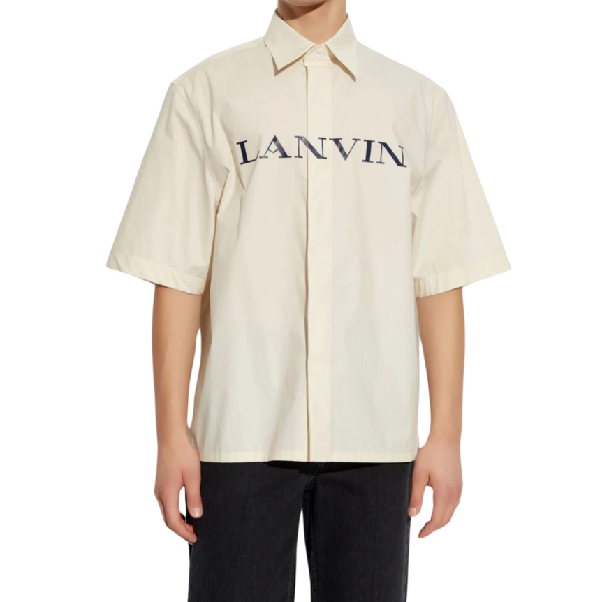 Chemise manche courte LANVIN coton beige clair logo XL