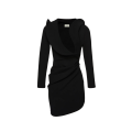 Robe mini sculpturale col v manches longues laine noir
