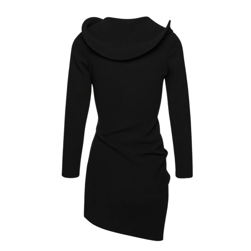 Robe MAGDA BUTRYM mini sculpturale col v manches longues laine noir