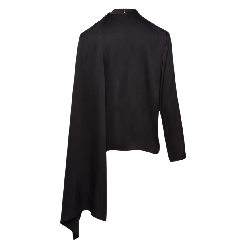blouse MAGDA BUTRYM col rond soie noir drapé col effet cape