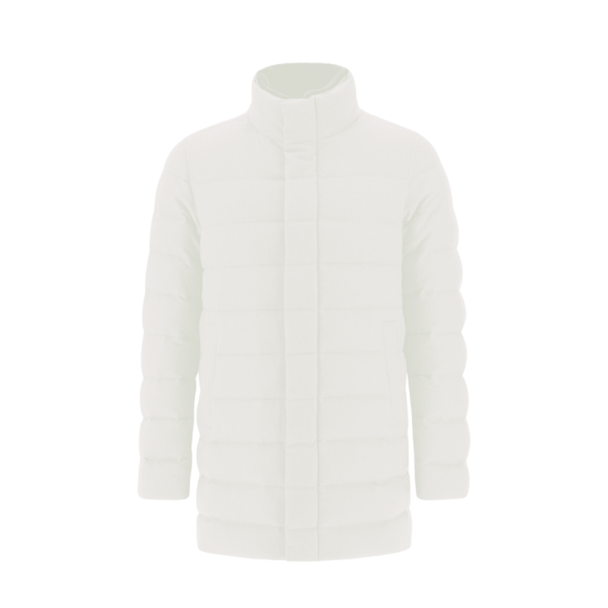 Manteau doudoune HERNO flanelle cachemire soie blanc col fourrure