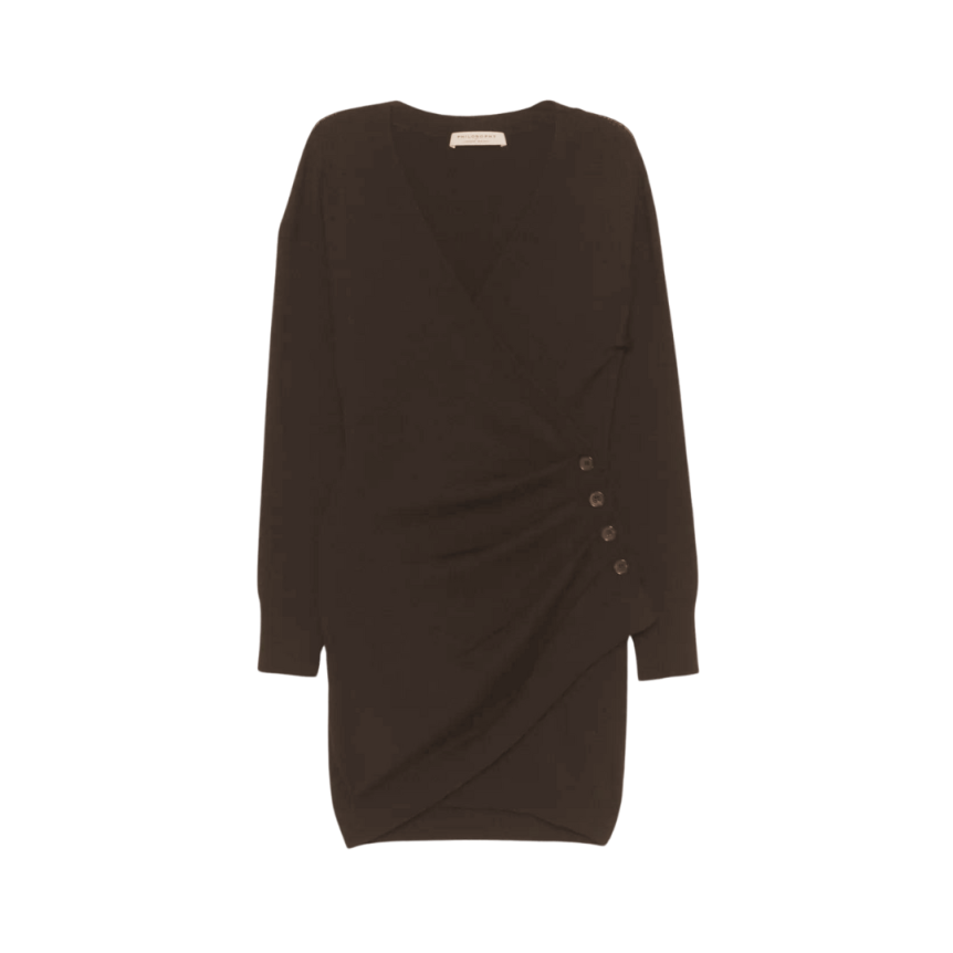 Robe courte PHILOSOPHY Col V Cache-cœur laine mélangée marron