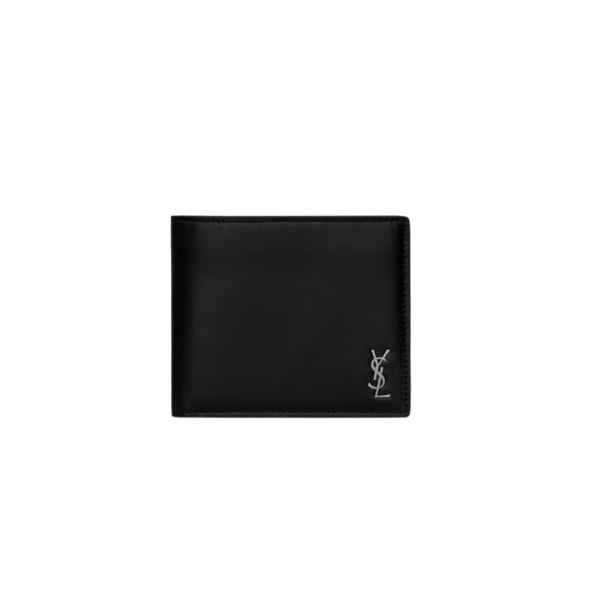 Portefeuille 2 volets SAINT LAURENT Cassandre cuir noir petit YSL argent