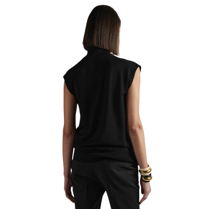 BARBARA BUI Pull oversize col roulé sans manches laine mérinos noire