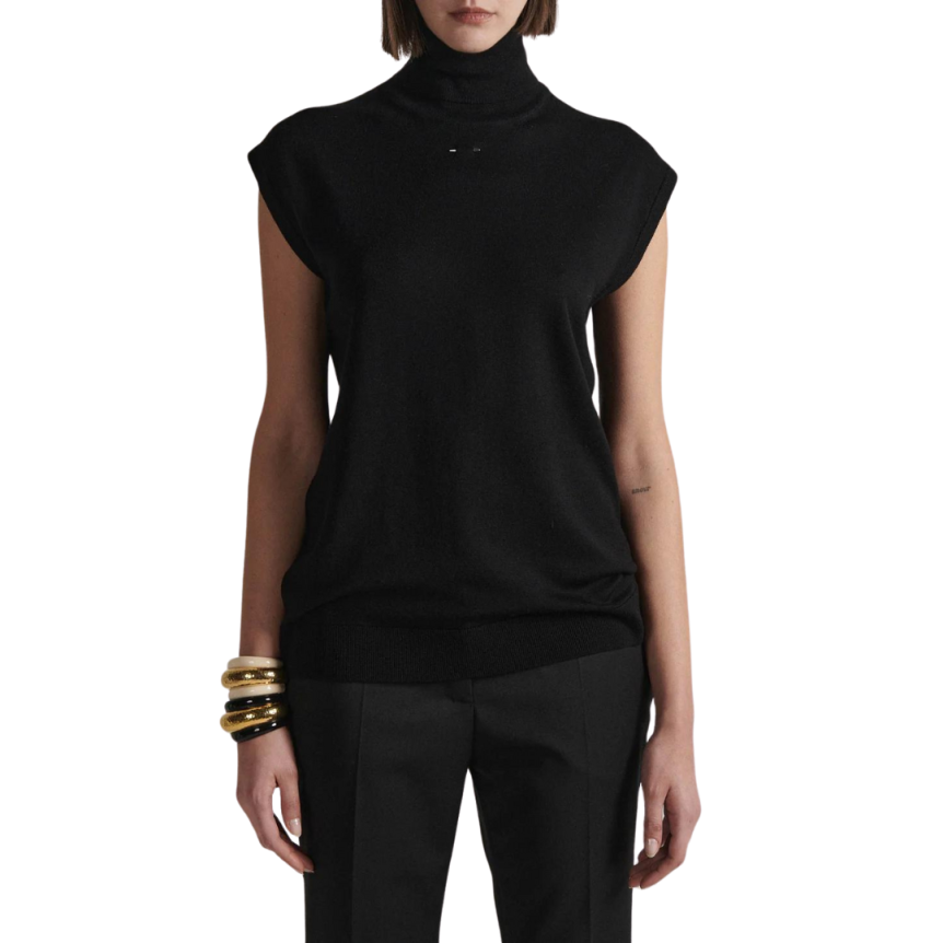 BARBARA BUI Pull oversize col roulé sans manches laine mérinos noire