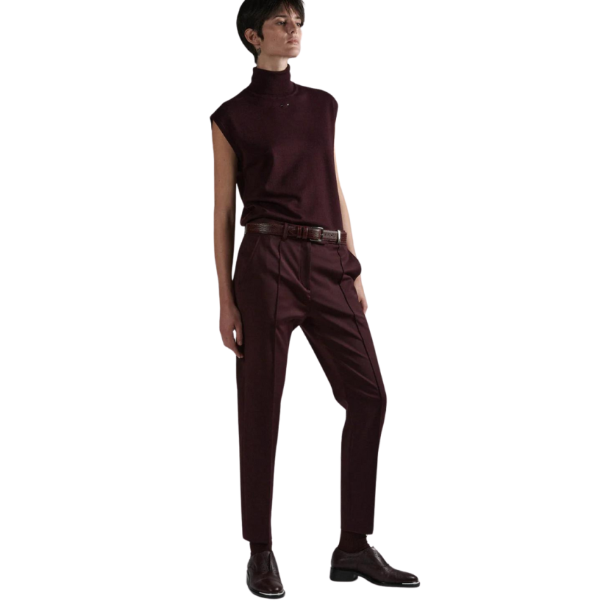 BARBARA BUI Pull oversize col roulé sans manches laine mérinos prune