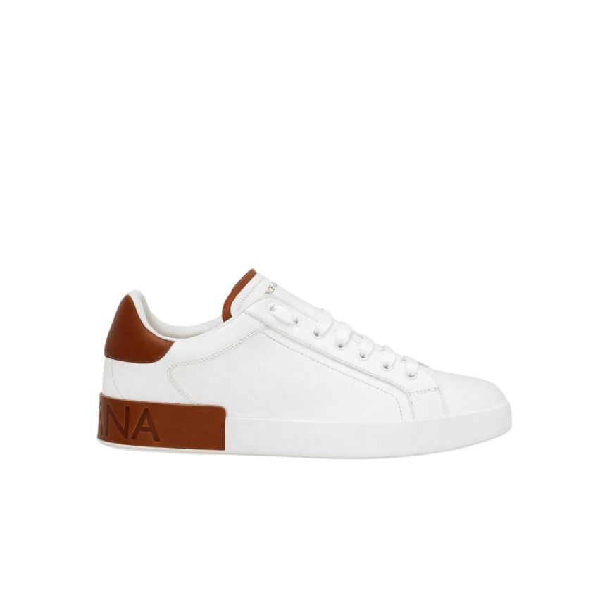 Baskets DOLCE & GABBANA Portofino cuir veau blanc talon camel DG