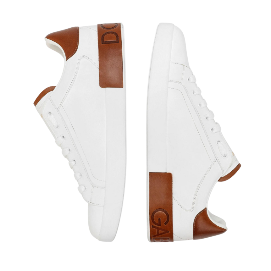 Baskets DOLCE & GABBANA Portofino cuir veau blanc talon camel DG