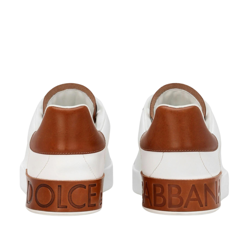 Baskets DOLCE & GABBANA Portofino cuir veau blanc talon camel DG