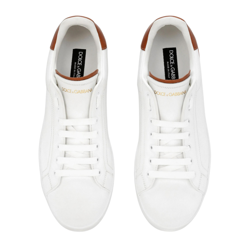 Baskets DOLCE & GABBANA Portofino cuir veau blanc talon camel DG