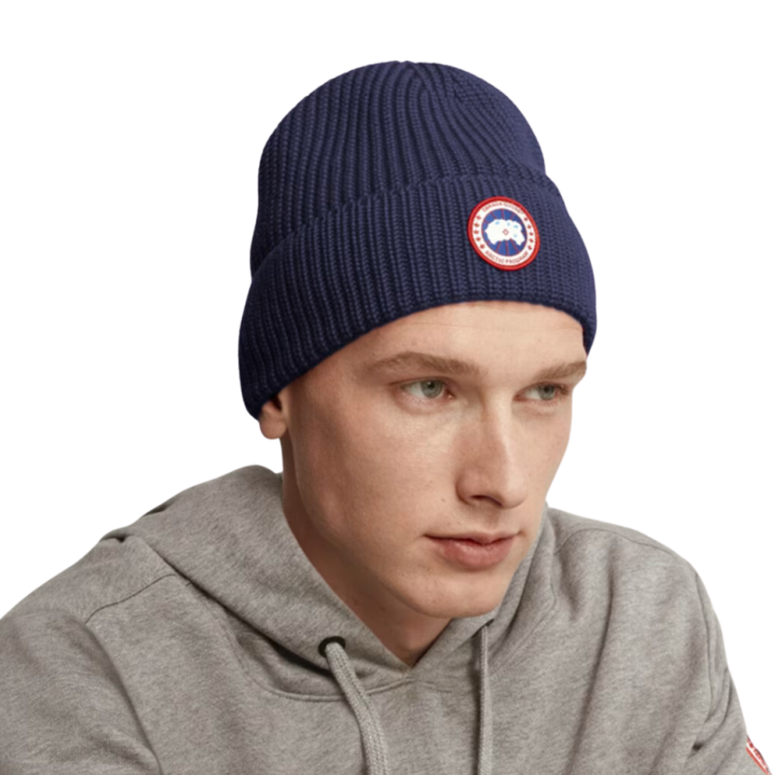 Bonnet CANADA GOOSE Arctic Rib laine mérinos bleu marine
