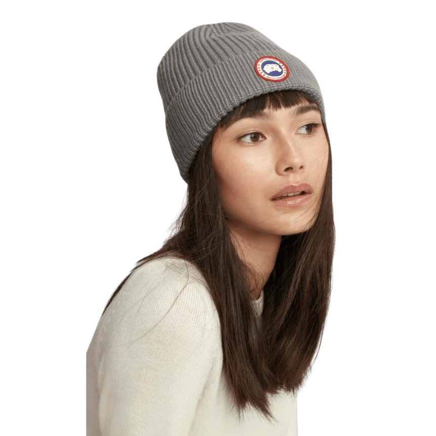 Bonnet CANADA GOOSE Arctic Rib laine mérinos gris
