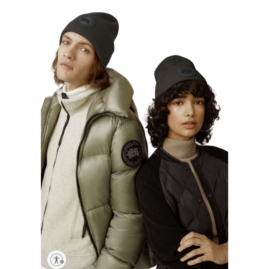 Bonnet laine mérinos CANADA GOOSE gris anthracite logo ton sur ton