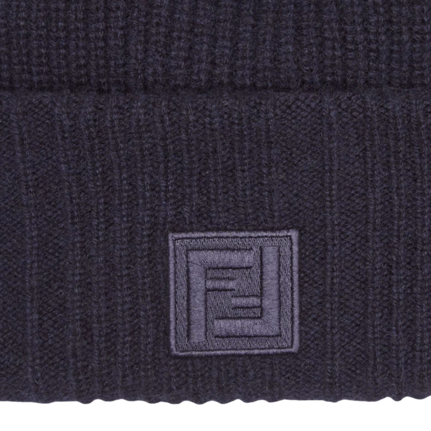 Bonnet FENDI laine bleue écusson FF