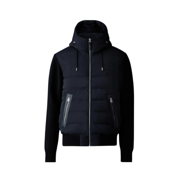 Veste zippée MACKAGE Andrew matelassée bi matière noir capuche cuir