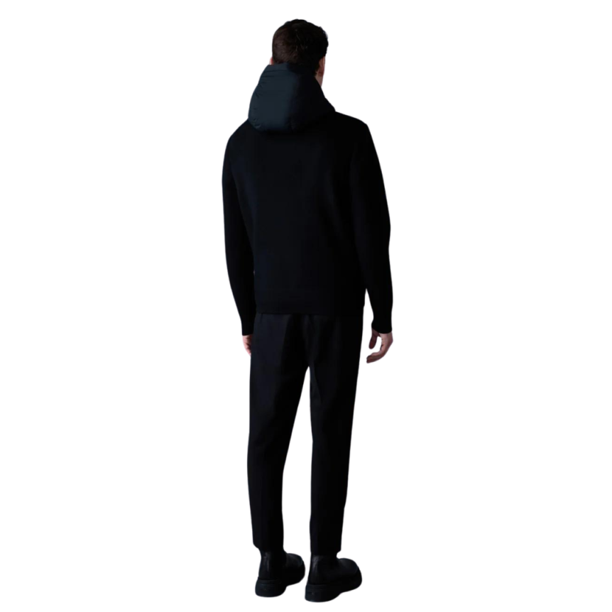 Veste zippée MACKAGE Andrew matelassée bi matière noir capuche cuir