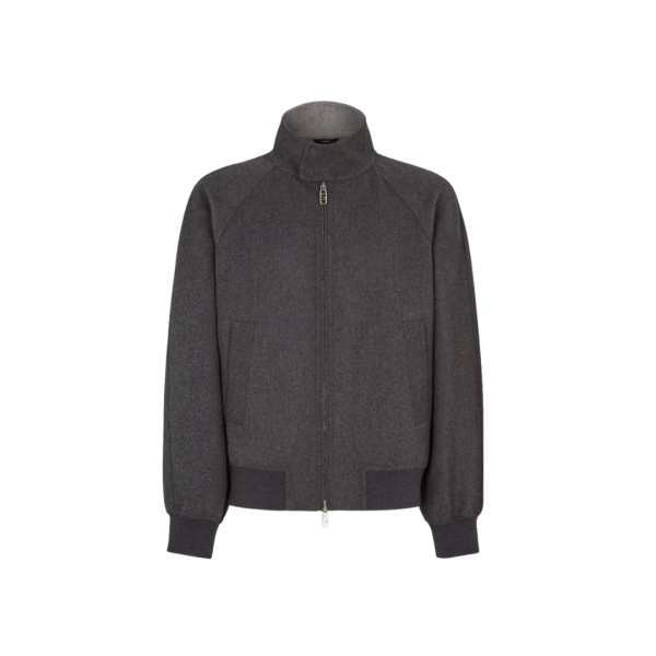 Blouson Bomber FENDI cachemire gris logo FF embossé dos