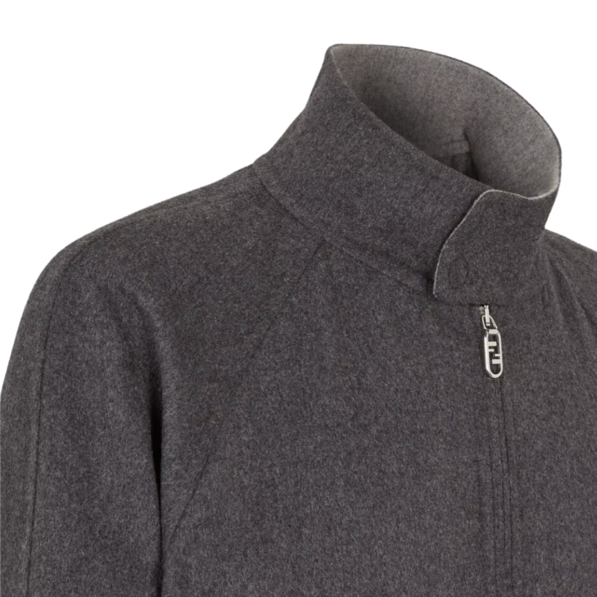 Blouson Bomber FENDI cachemire gris logo FF embossé dos