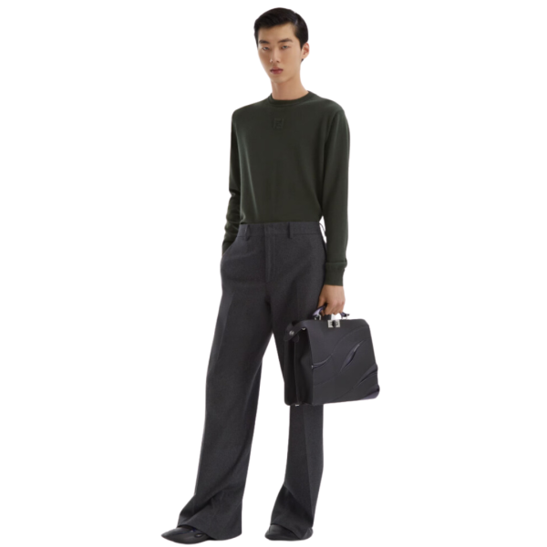 Pantalon droit FENDI cachemire flanelle gris anthracite