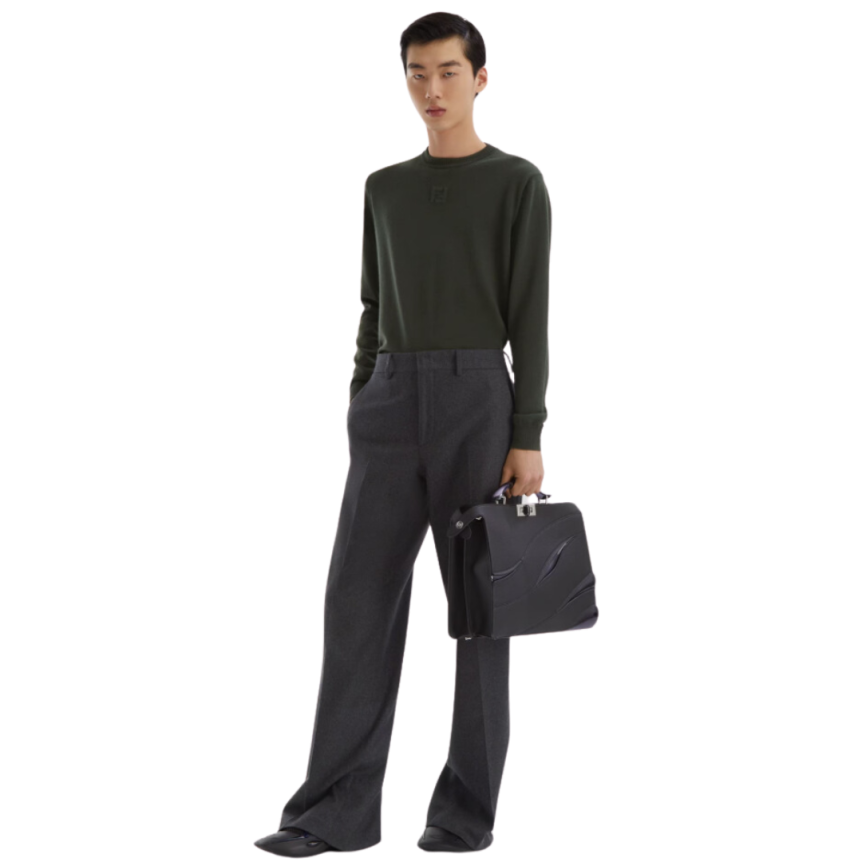 Pantalon droit FENDI cachemire flanelle gris anthracite