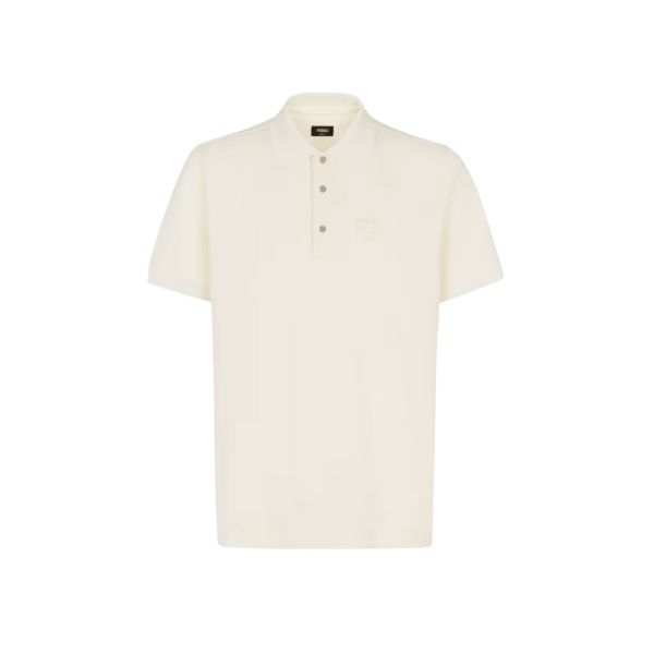 Polo FENDI manche courte coton piqué écru FF poitrine bouton métal