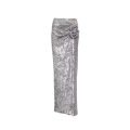 Jupe longue fendue sequins argent fleurs