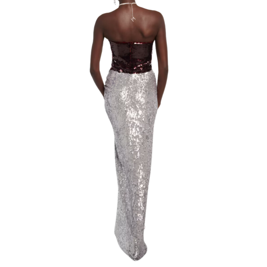 Jupe longue MAGDA BUTRYM fendue sequins argent fleurs