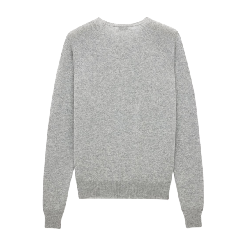 Pull SAINT LAURENT Cassandre col rond cachemire gris clair logo YSL