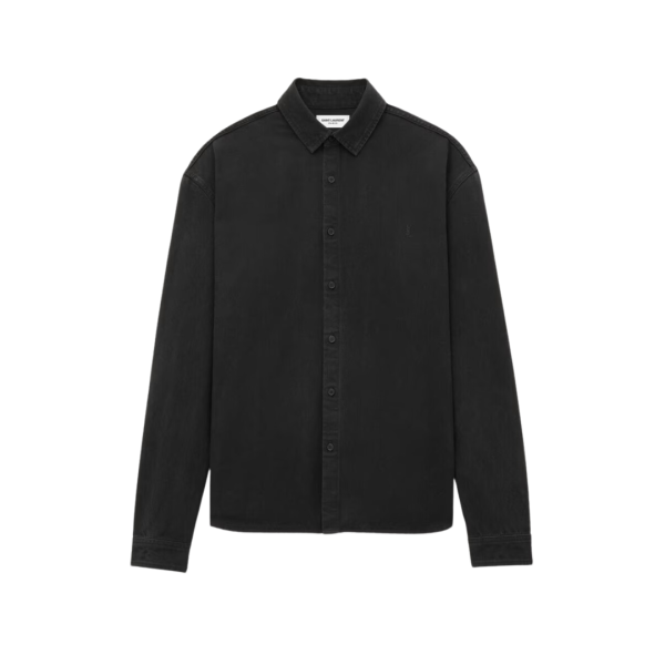 Chemise SAINT LAURENT Cassandre jeans denim raven noir délavé logo YSL