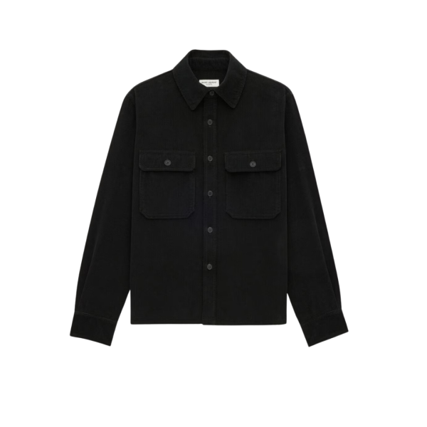 Surchemise boutons SAINT LAURENT col pointe coton velours noir poches poitrine