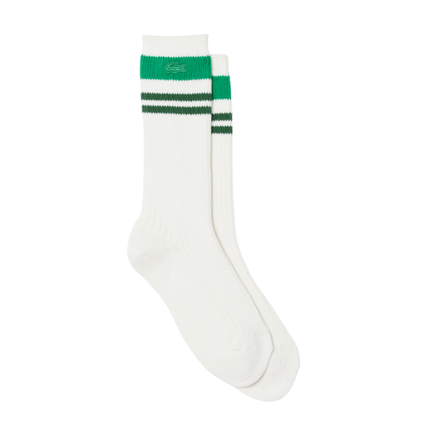 Fashion show LACOSTE chaussettes coton mélangé blanc vert crocodile vert signature
