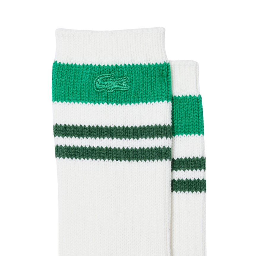 Fashion show LACOSTE chaussettes coton mélangé blanc vert crocodile vert signature