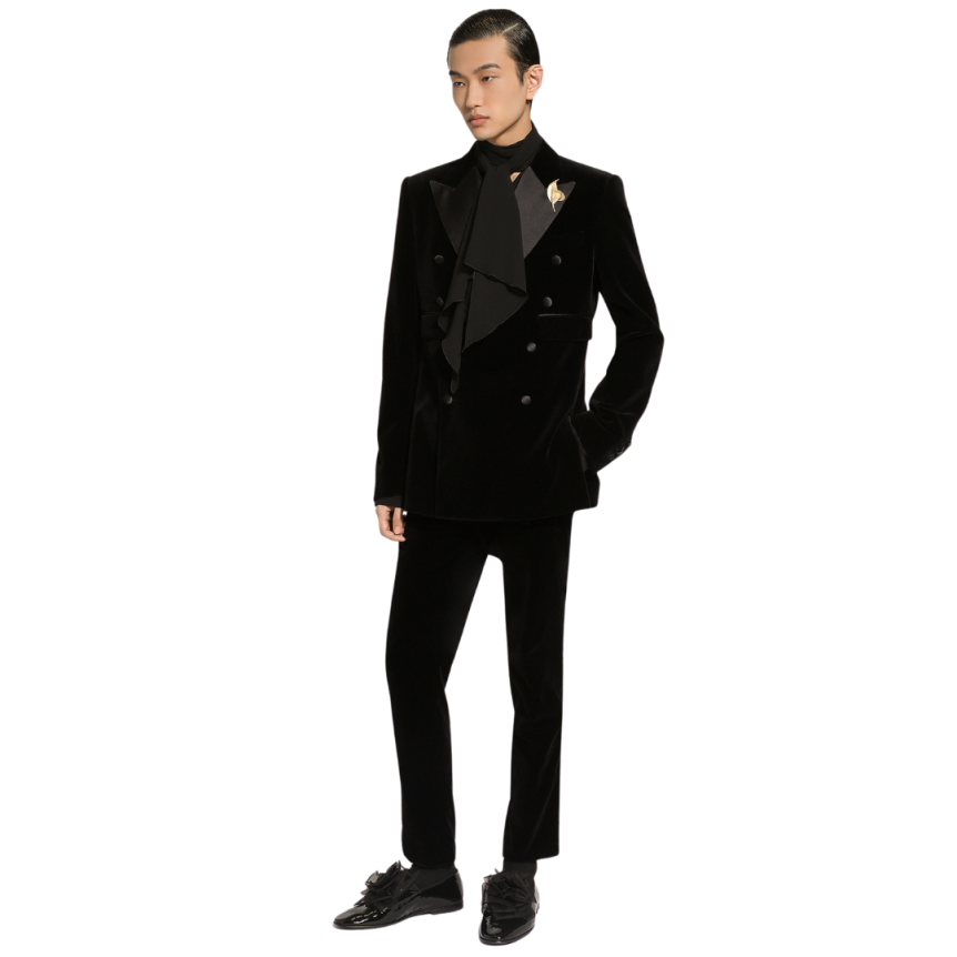 Pantalon de smoking DOLCE & GABBANA classique coton velours lisse noir