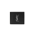Portefeuille 2 volets cuir veau noir logo Cassandre YSL argent