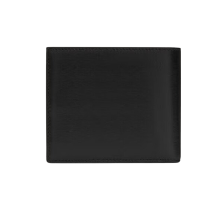 Portefeuille 2 volets SAINT LAURENT cuir veau noir logo Cassandre YSL argent