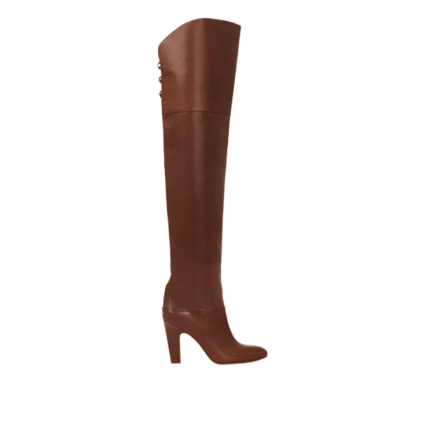 Bottes Cuissardes CHLOE Eve cuir veau brillant marron foncé