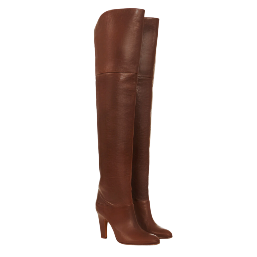 Bottes Cuissardes CHLOE Eve cuir veau brillant marron foncé