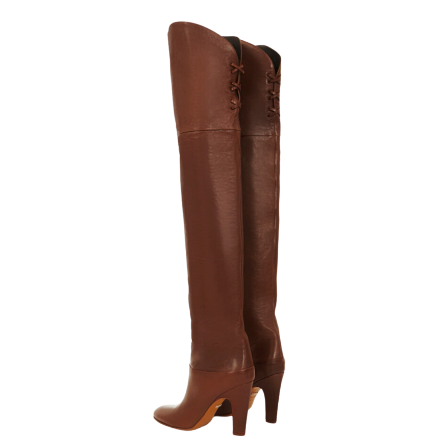 Bottes Cuissardes CHLOE Eve cuir veau brillant marron foncé