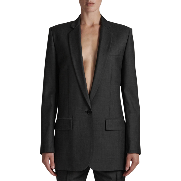 Veste de costume droite BARBARA BUI chambray de laine gris anthracite