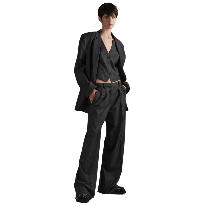 Veste de costume droite BARBARA BUI chambray de laine gris anthracite