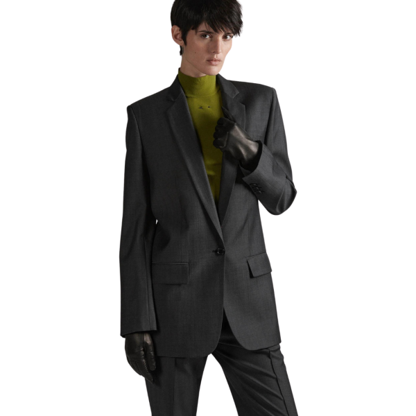 Veste de costume droite BARBARA BUI chambray de laine gris anthracite