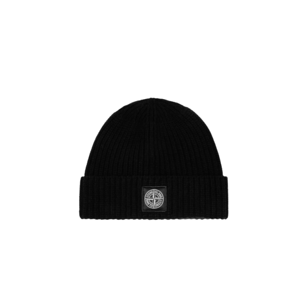 Bonnet STONE ISLAND laine vierge noir écusson logo