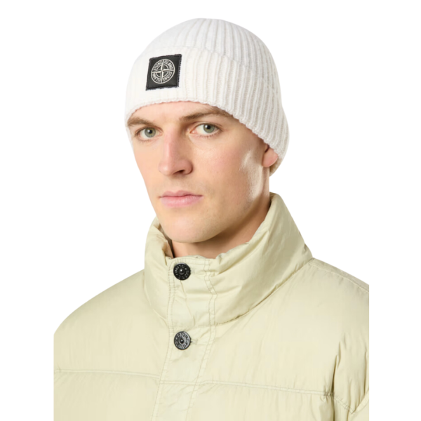 Bonnet STONE ISLAND laine vierge blanc écusson logo