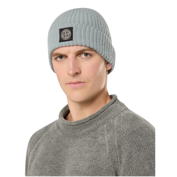 Bonnet  STONE ISLAND laine vierge gris vert écusson logo
